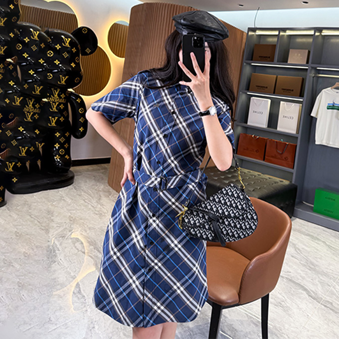 burberry vintage check cotton shirt midi dress